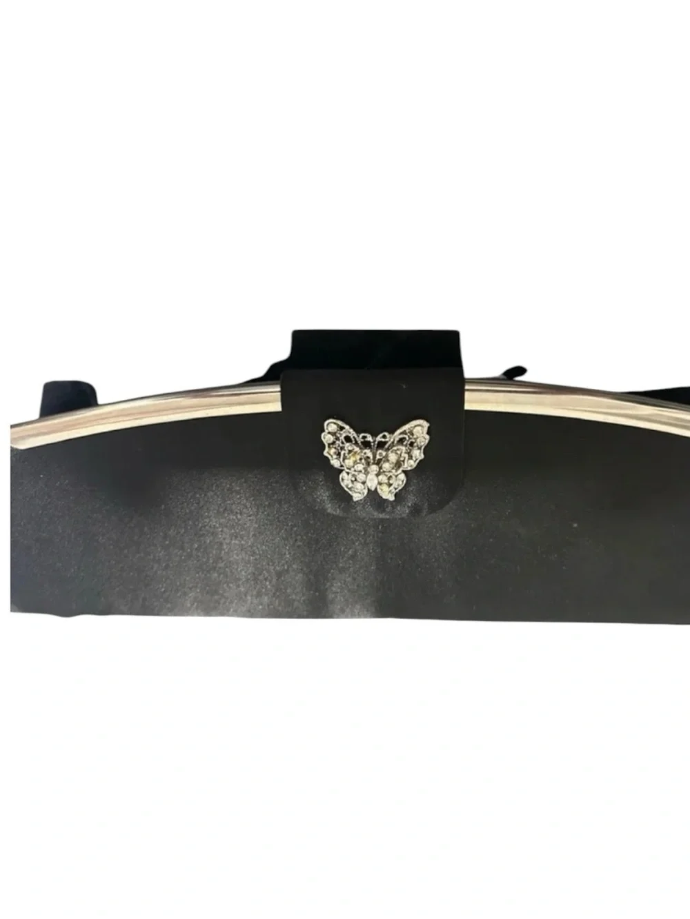 Vintage TOVA Beverly Hills Black Satin Evening Clutch Purse Rhinestone Butterfly